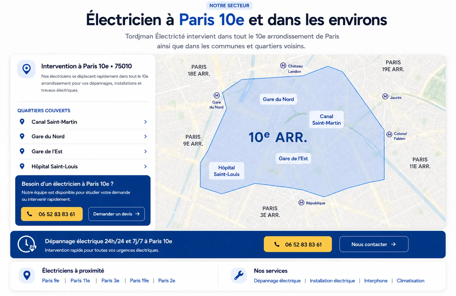 Zone d’intervention électricien Paris 10e - Tordjman Électricité