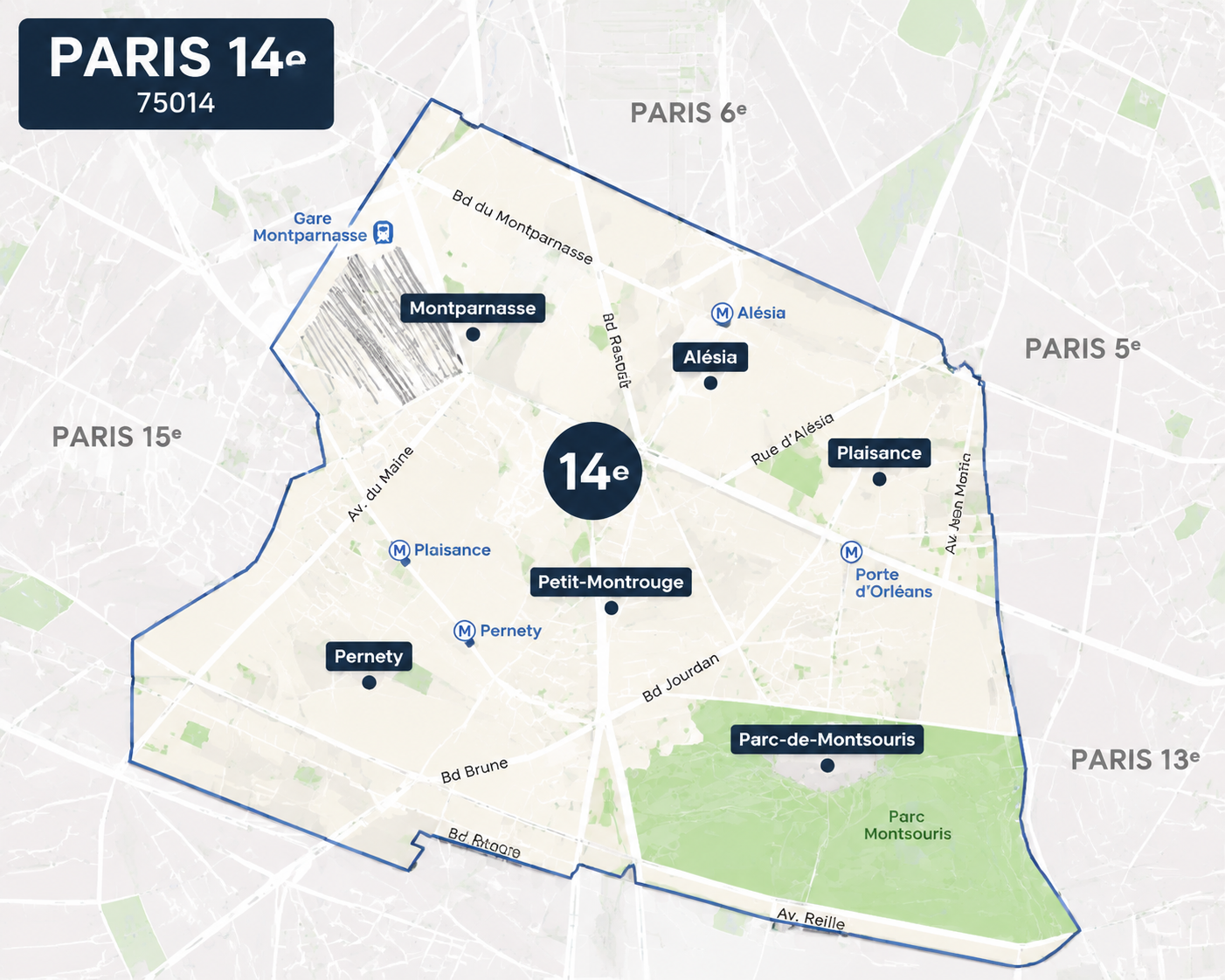 Carte zone intervention électricien Paris 14e - Tordjman Électricité