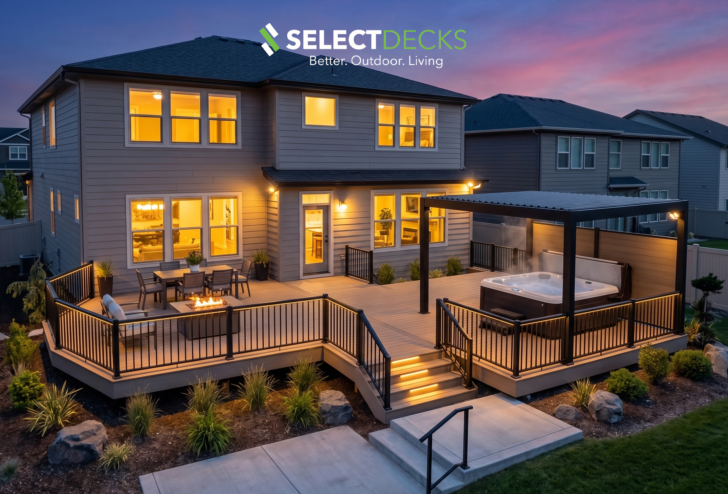 custom deck with hot tub rendering