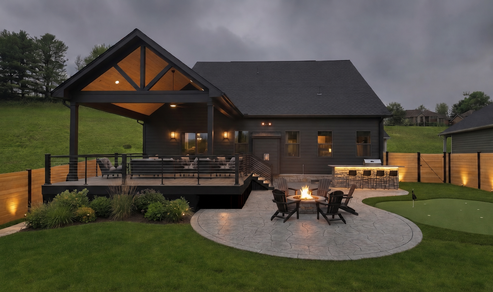 covered deck with patio and fireplace rendering