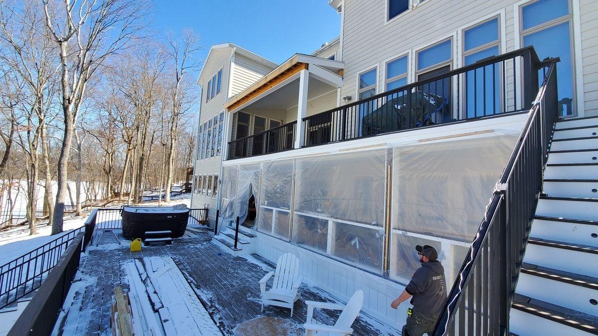 deck project in progress with snow on the decking in Pittsburgh