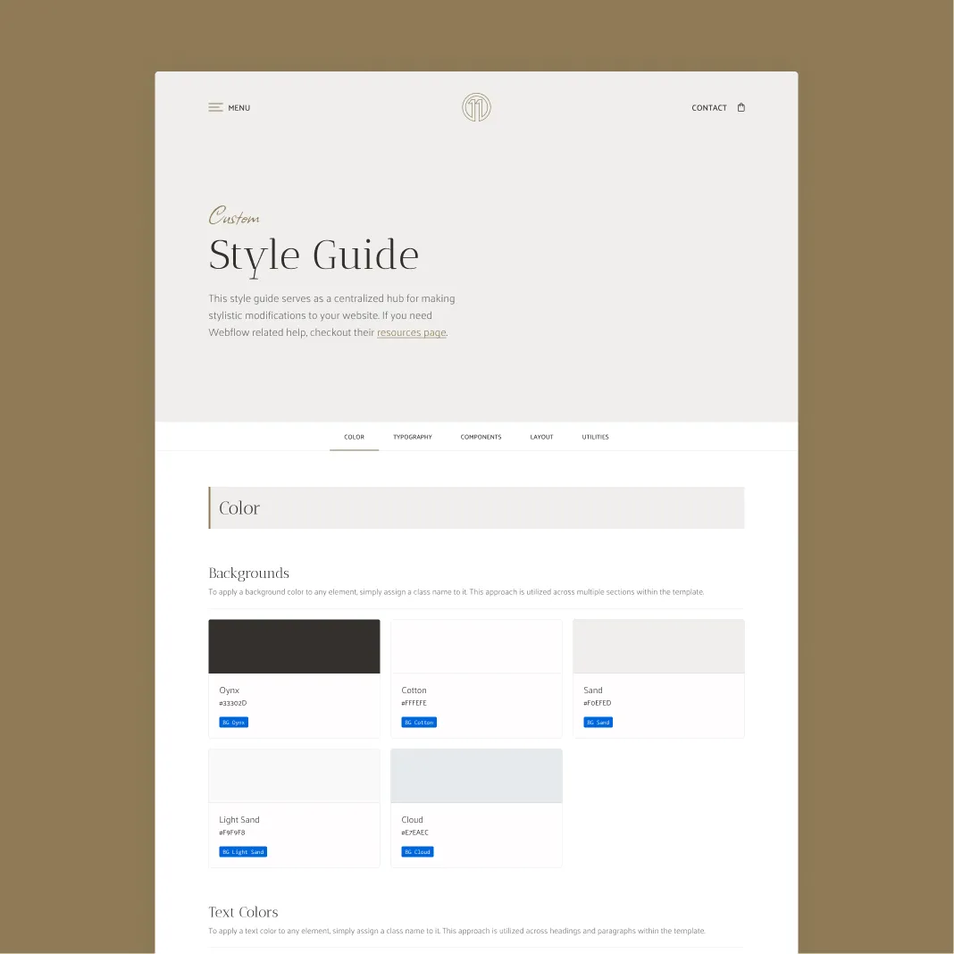 Studio 11 style guide mockup