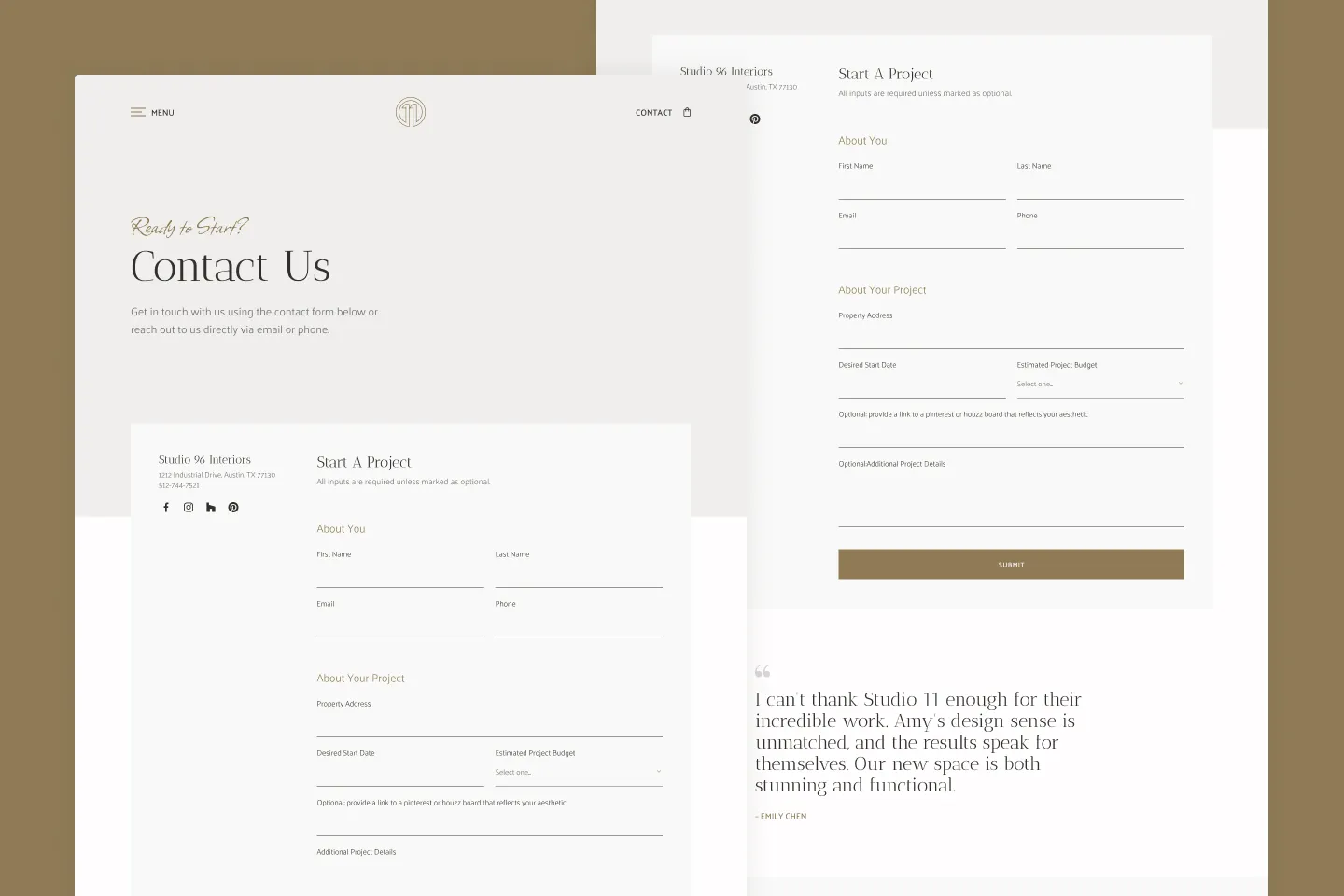 Contact us v1 page desktop mockup