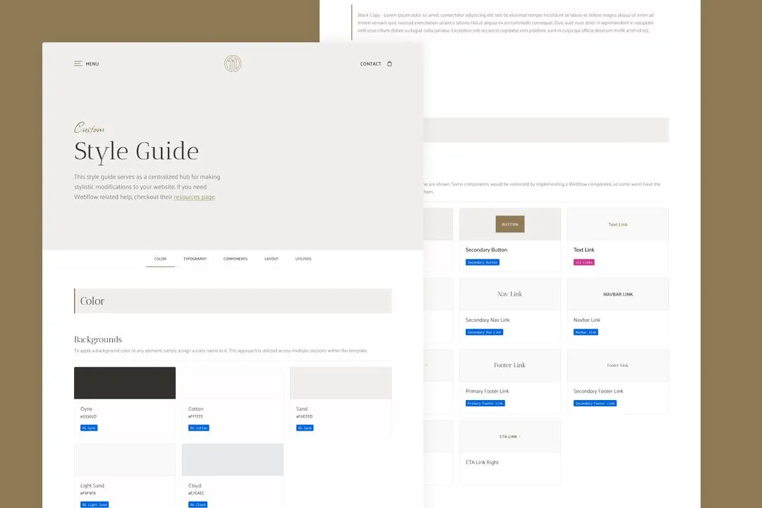 Style guide page desktop mockup