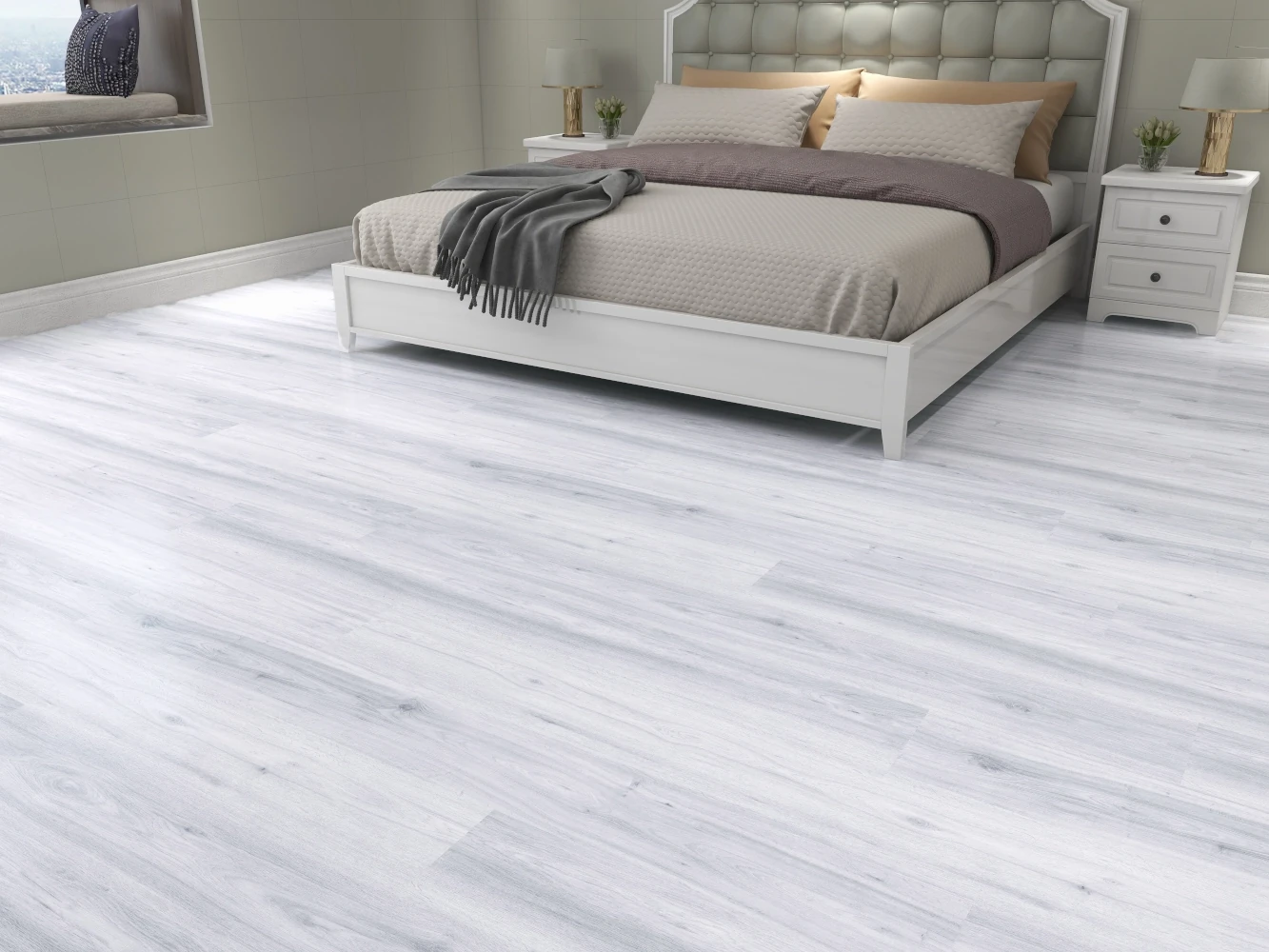 Frosted White Wood provides a crisp, clean look with its light, whitewashed finish and subtle wood grain texture. Perfect for modern or coastal-inspired interiors, this bright, airy design enhances the sense of space and light in any room. With its durable and low-maintenance surface, it’s a great choice for creating a fresh, open atmosphere in high-traffic areas.