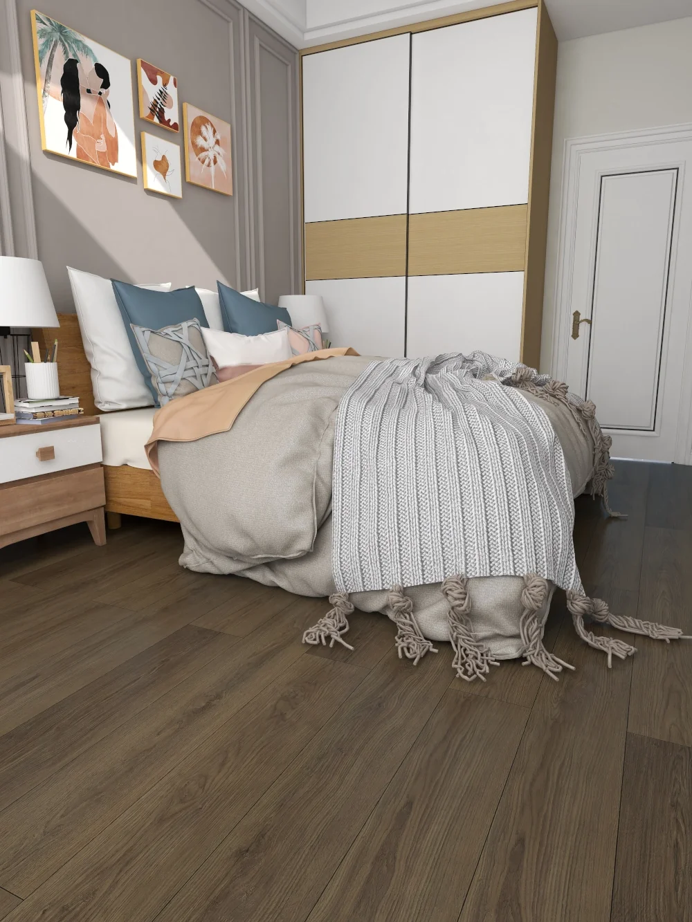 Ness Oak-D offers a darker variation of its counterpart, with rich, deep wood tones and a pronounced grain pattern. Its bold, dramatic finish makes it a perfect option for adding contrast and sophistication to any space. Durable and easy to maintain, this flooring is ideal for high-traffic areas where style and strength are essential.


