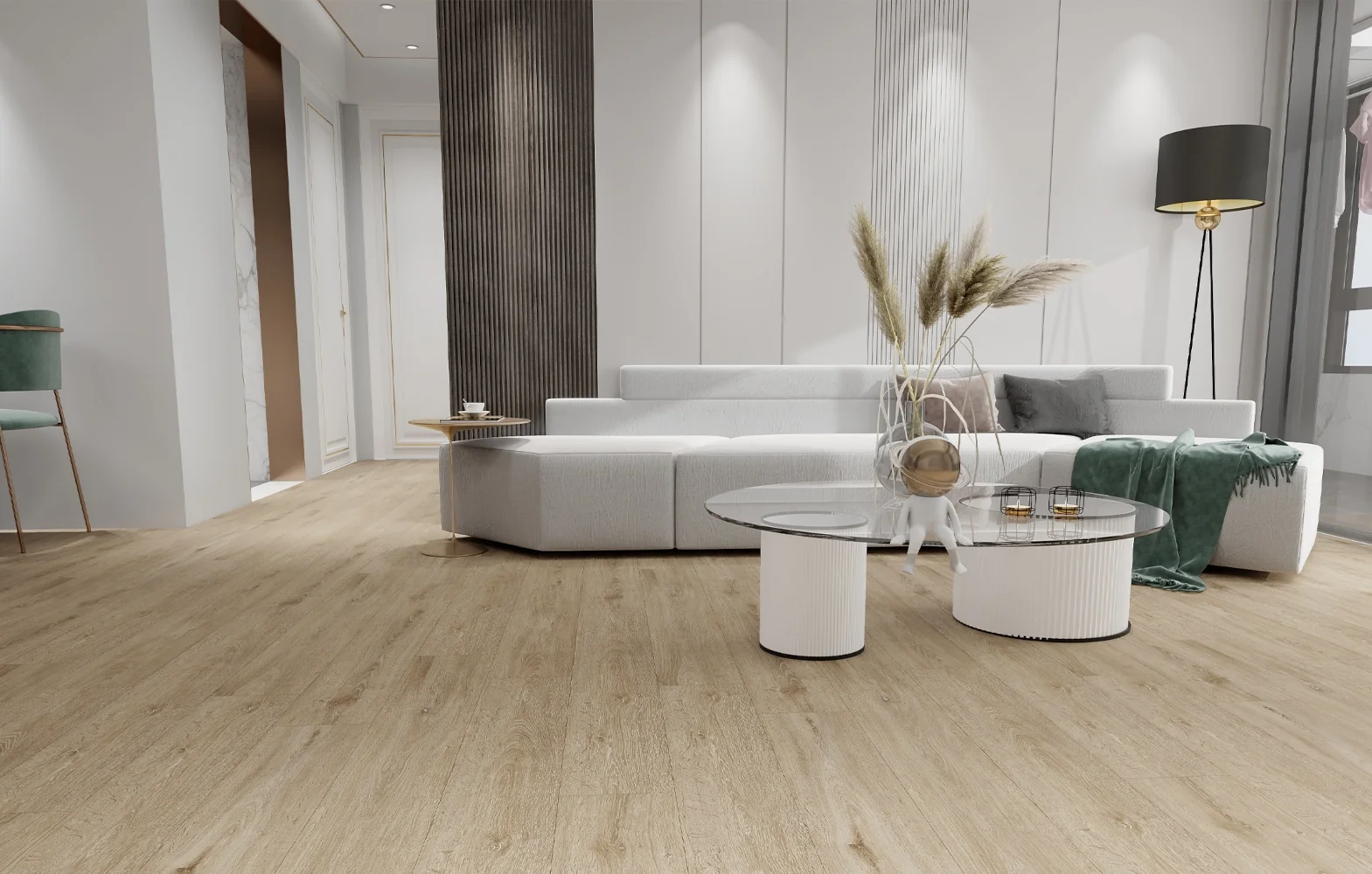 Sandy Ridge Oak offers a blend of soft beige and natural wood tones, creating a warm and welcoming feel in any room. Its subtle grain pattern adds texture without overwhelming the space, making it perfect for both modern and traditional interiors. Durable and easy to clean, this vinyl flooring is ideal for busy households.

