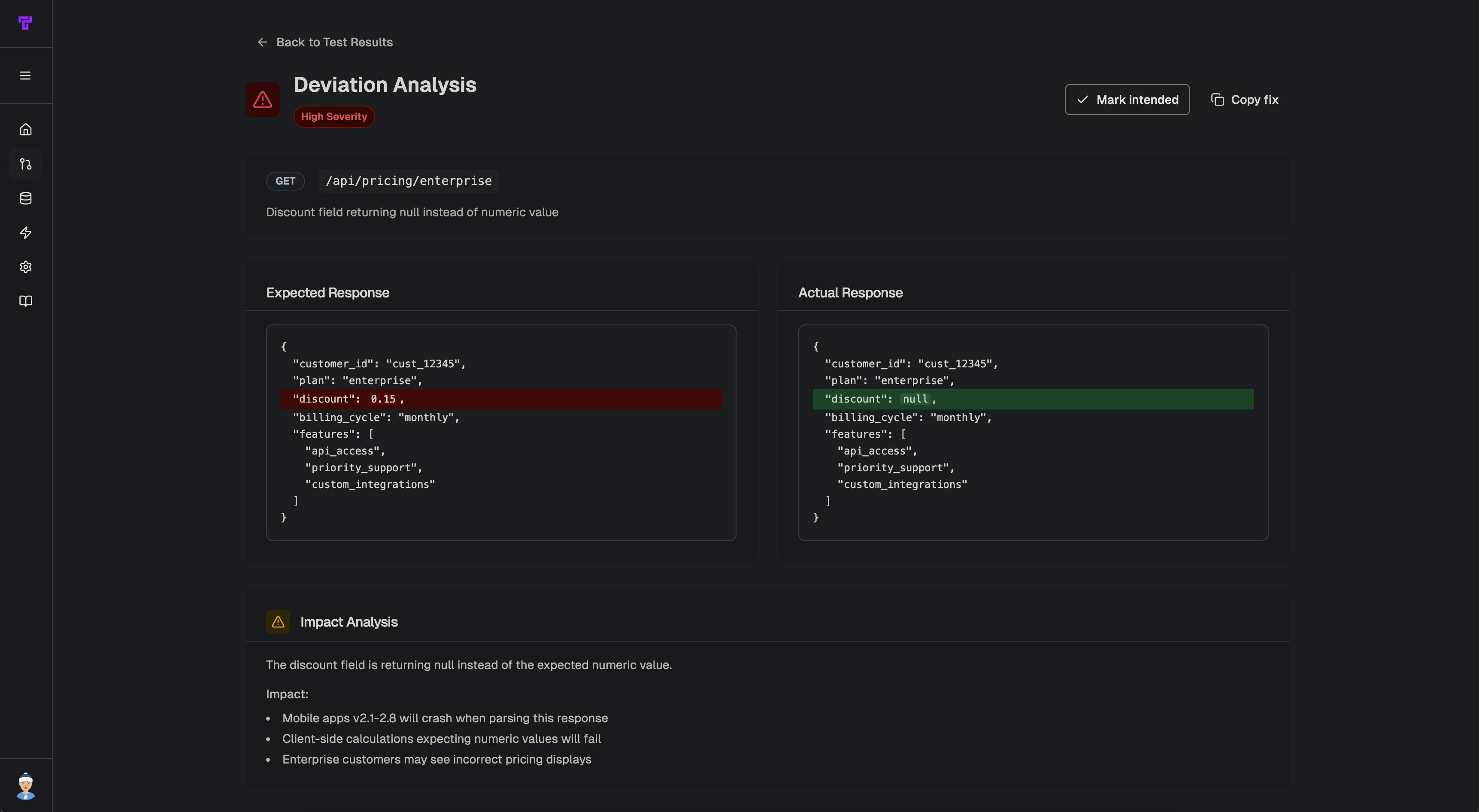 Screenshot showing Tusk Drift trace test insights
