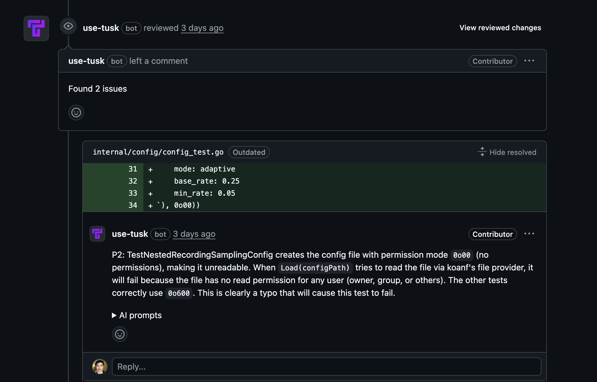 Screenshot showing Tusk Drift trace test insights
