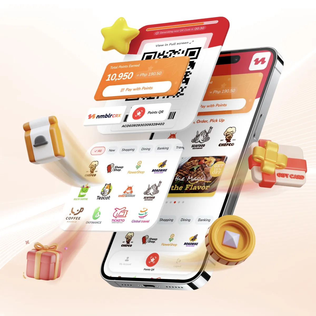 mobile with floating interface of e-commerce