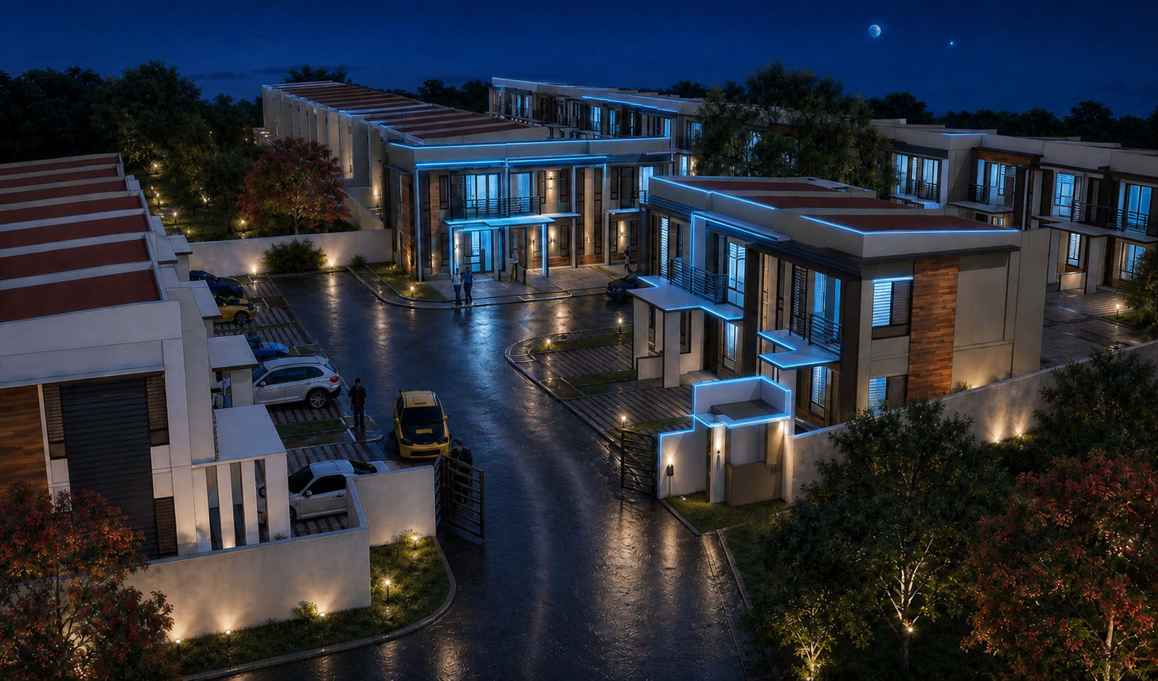 AI-enabled Philippine residential development at night