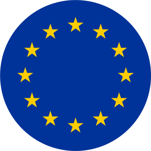 Circle of twelve yellow stars on a blue background, the flag of the European Union.