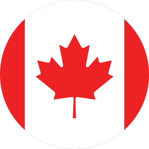 Round icon of the Canadian flag with a red maple leaf in the center.