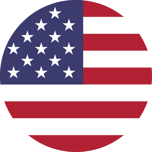 Circular icon of the United States flag with red and white stripes and white stars on blue field.