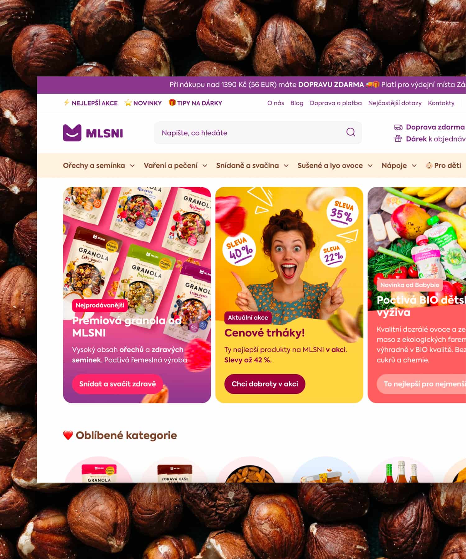 UI/UX návrh e-shopu s prémiovými produkty pro zdravé mlsání, vaření a pečení.