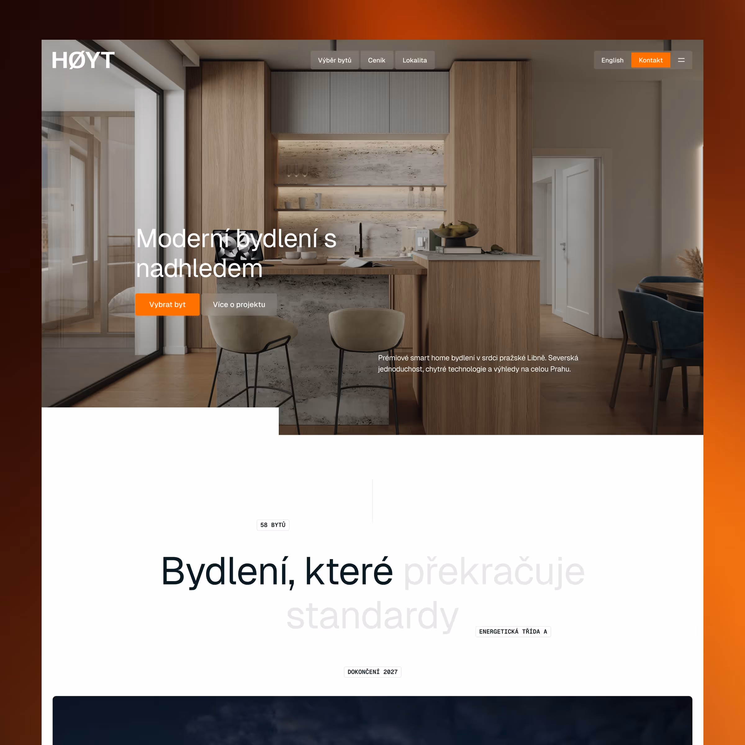 Webflow development of presentation website for HOYT residential project in Prague.