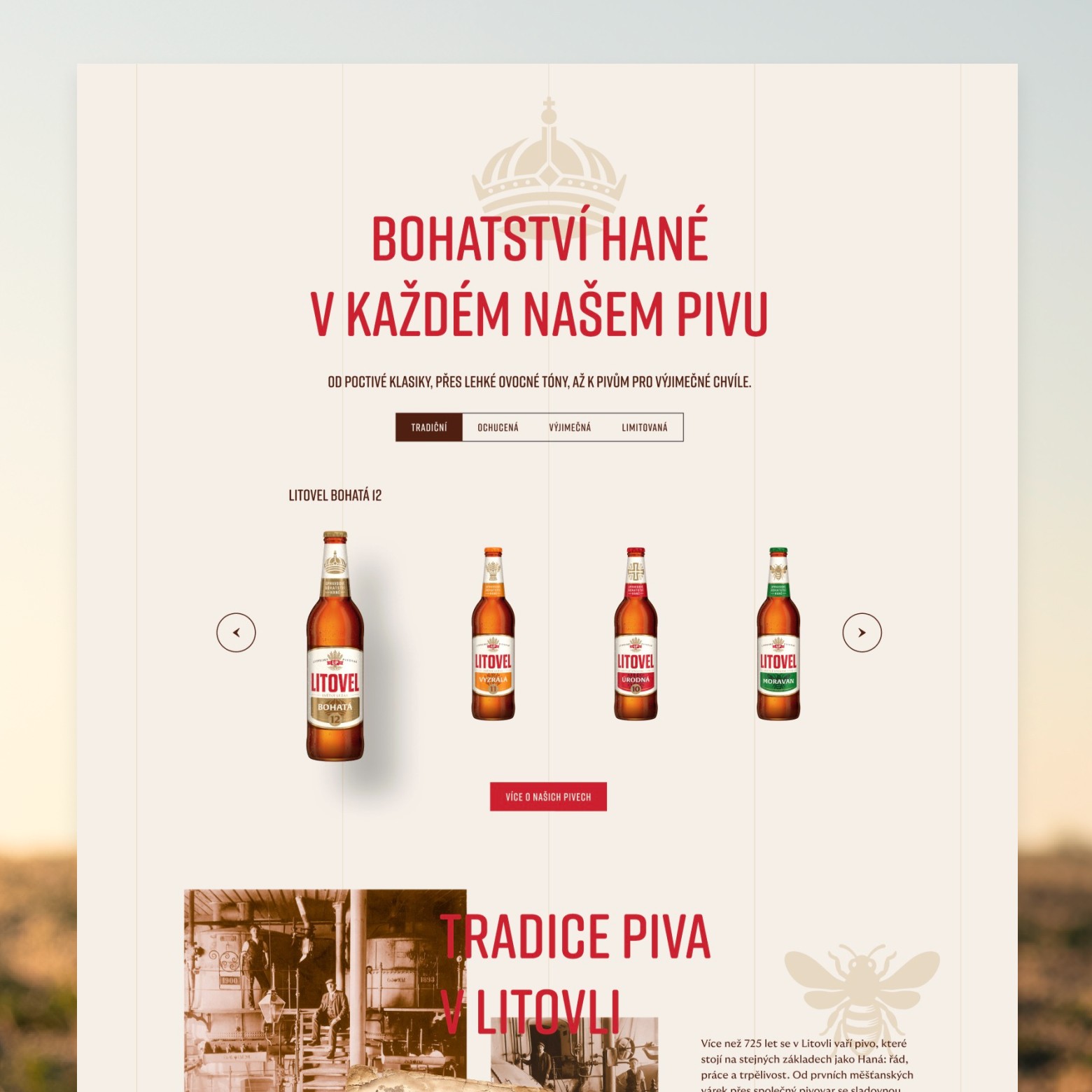Litovel – Webflow vývoj pro tradiční moravský pivovar s výrazným vizuálem a motion designem