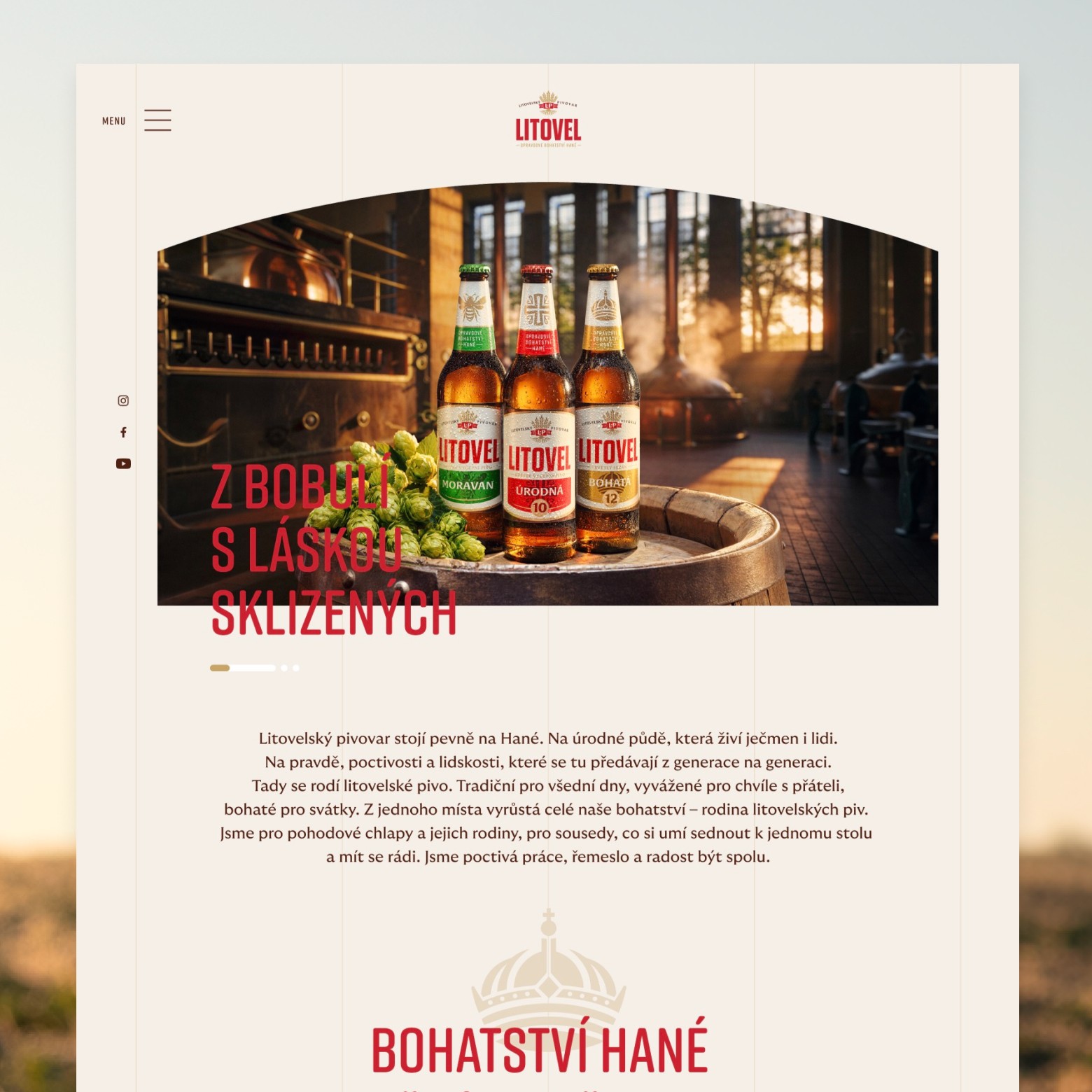 Litovel – Webflow vývoj pro tradiční moravský pivovar s výrazným vizuálem a motion designem