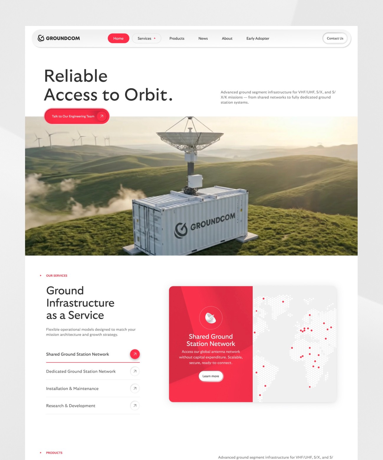 Groundcom – Webflow vývoj pro českou space-tech firmu stavějící pozemní stanice pro satelitní komunikaci