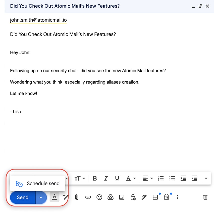 Click the down arrow next to "Send"