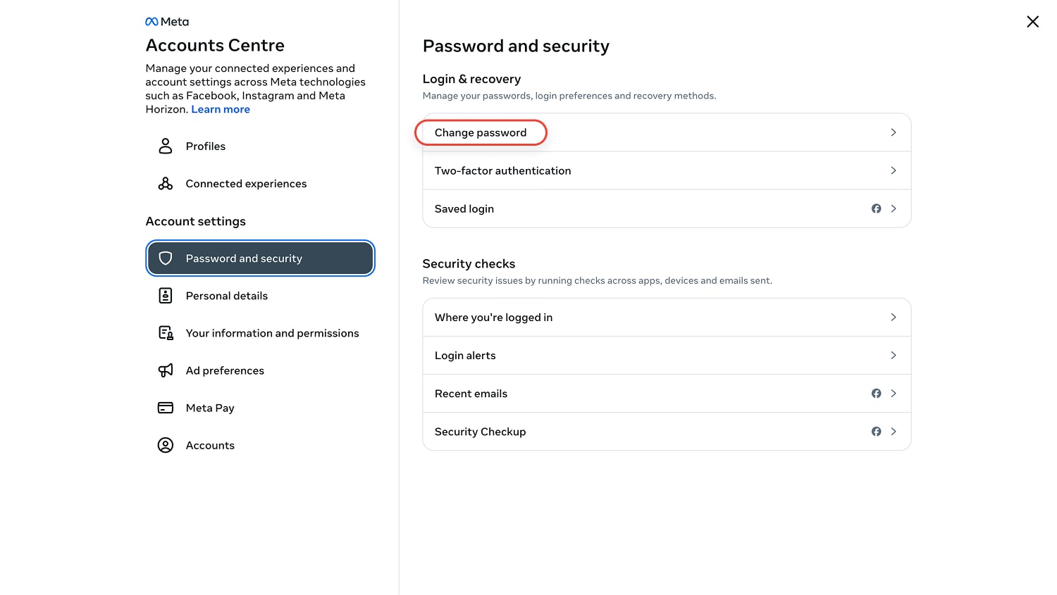 Look for the "Accounts Center" section.