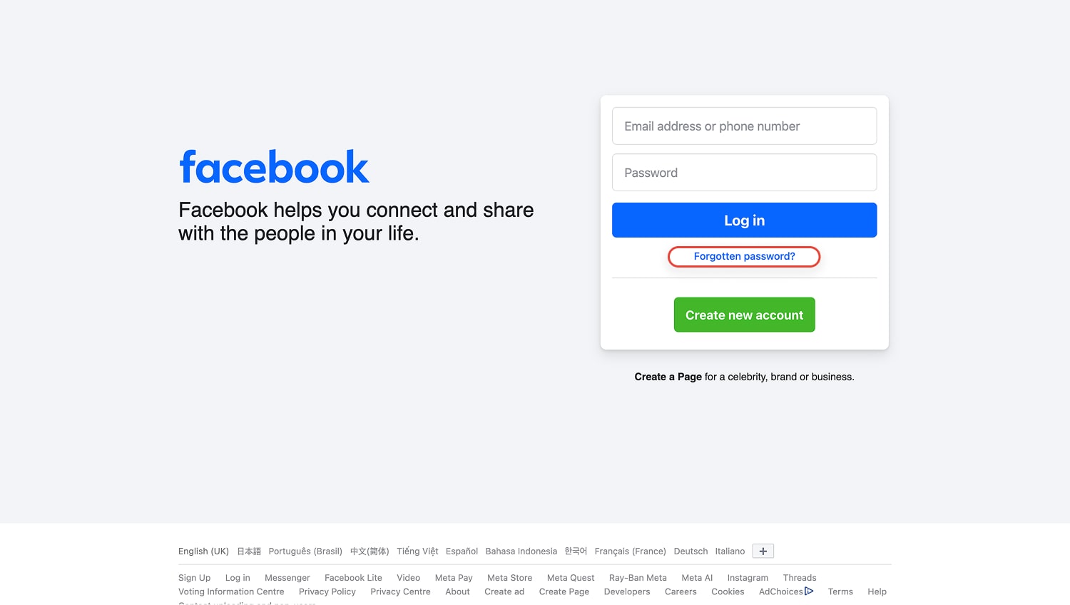 Click on Forgotten Password? underneath the password field.