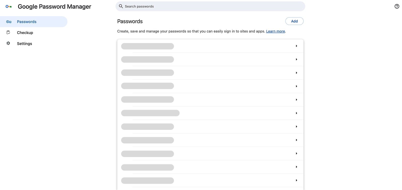 Managing saved passwords