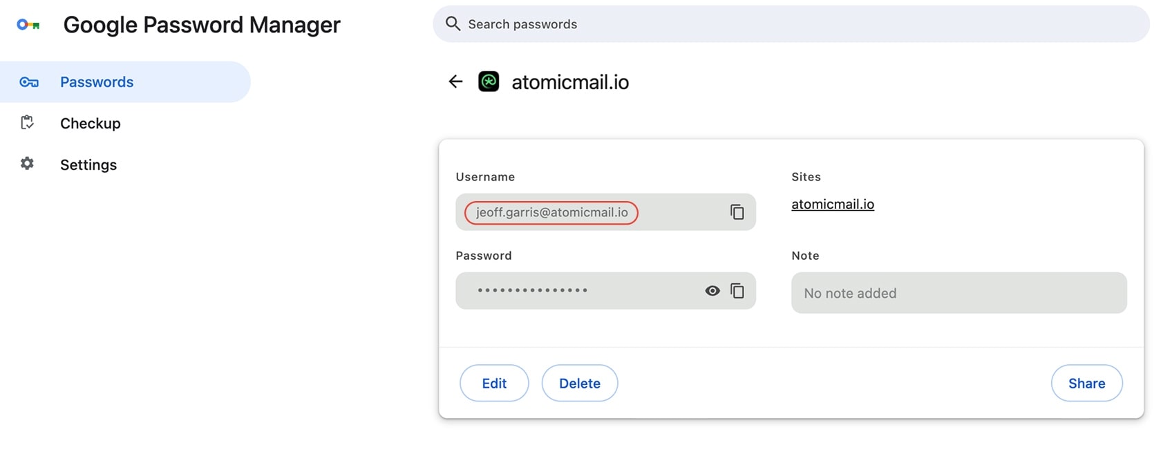 Check saved logins in your browser or password manager