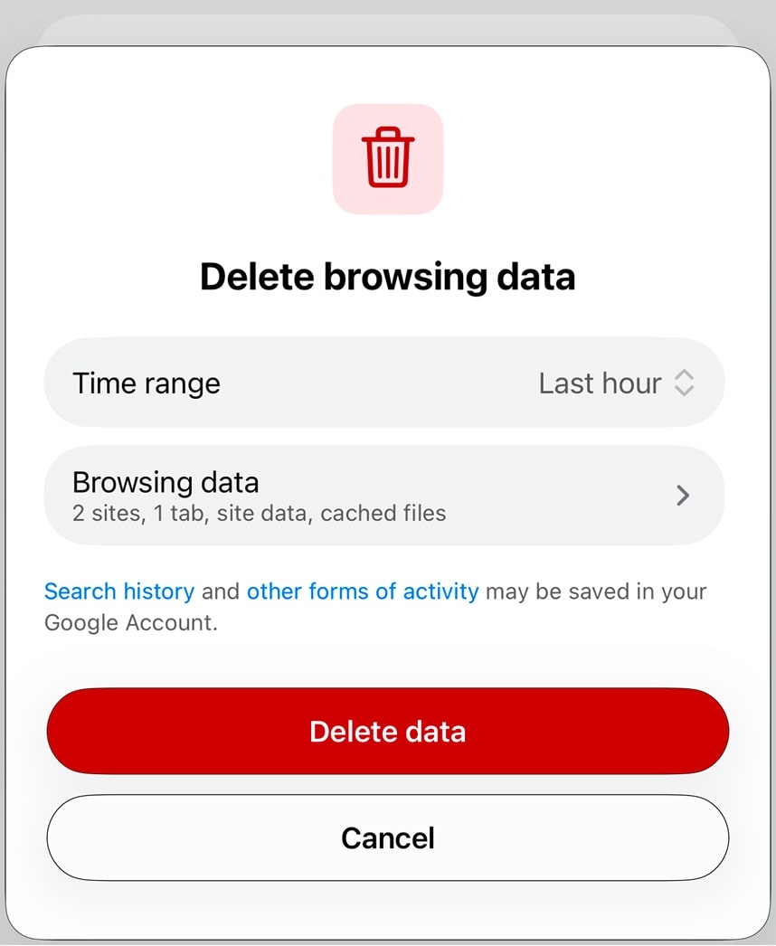 Delete browsing data