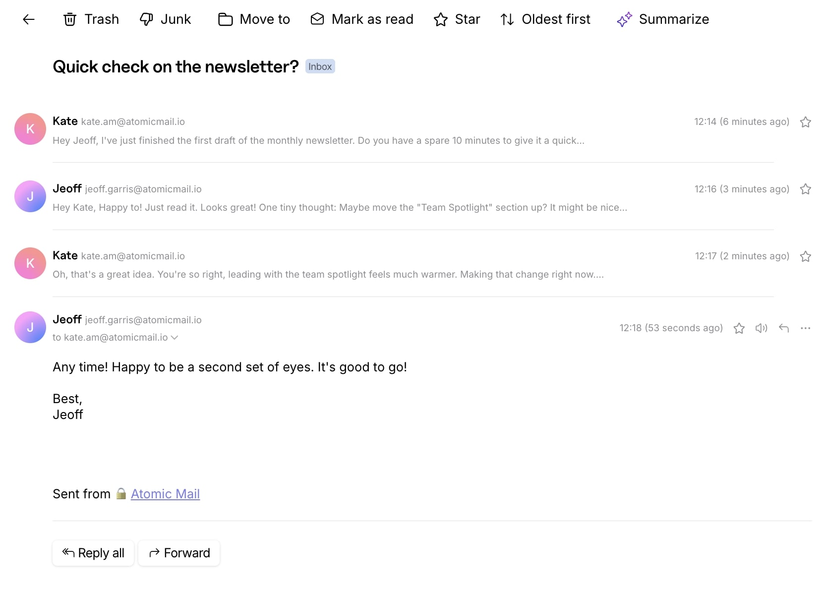 Email thread in Atomic Mail