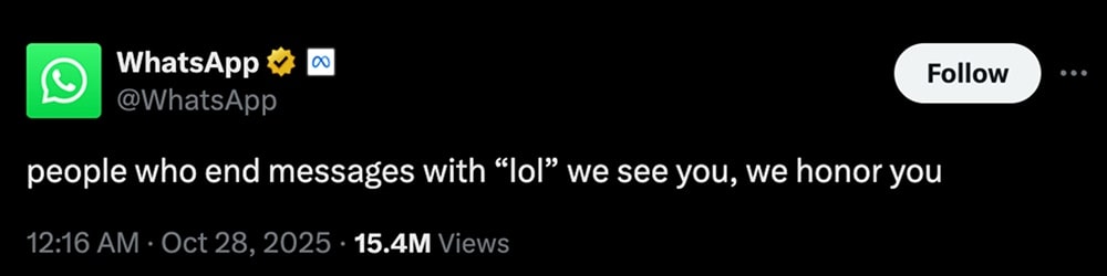 WhatsApp post on X/Twitter – “we see you”