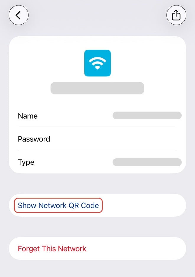 Tap "Show Network QR Code."