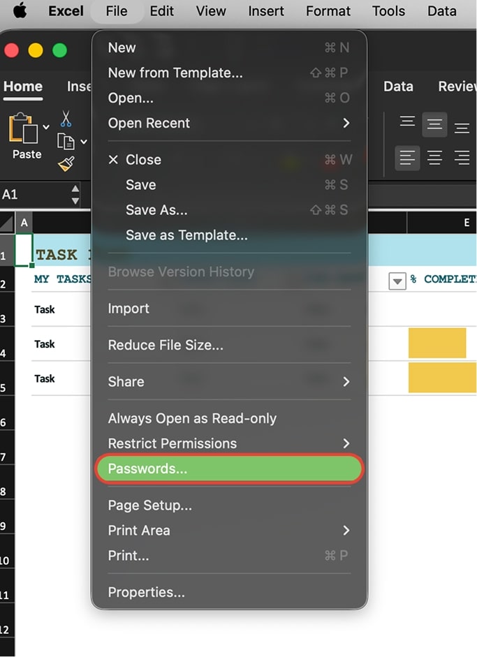 Go to File → Passwords…