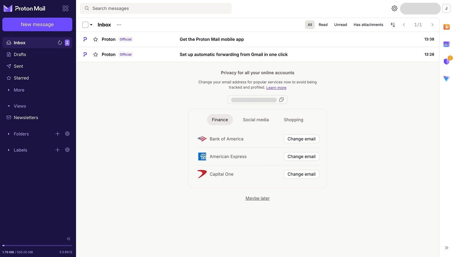 Proton Mail interface
