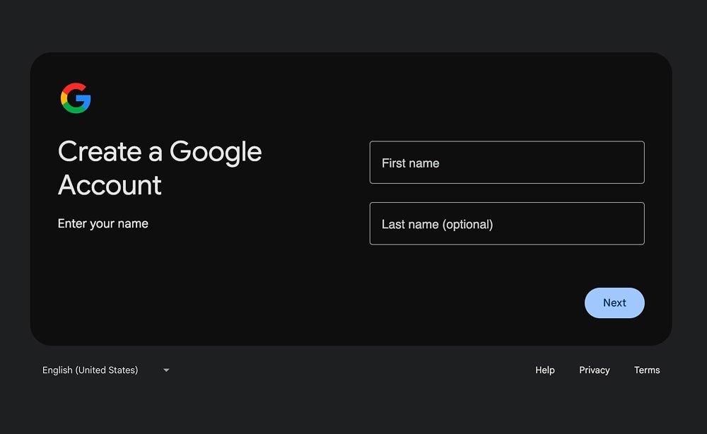 Create a new Google email account