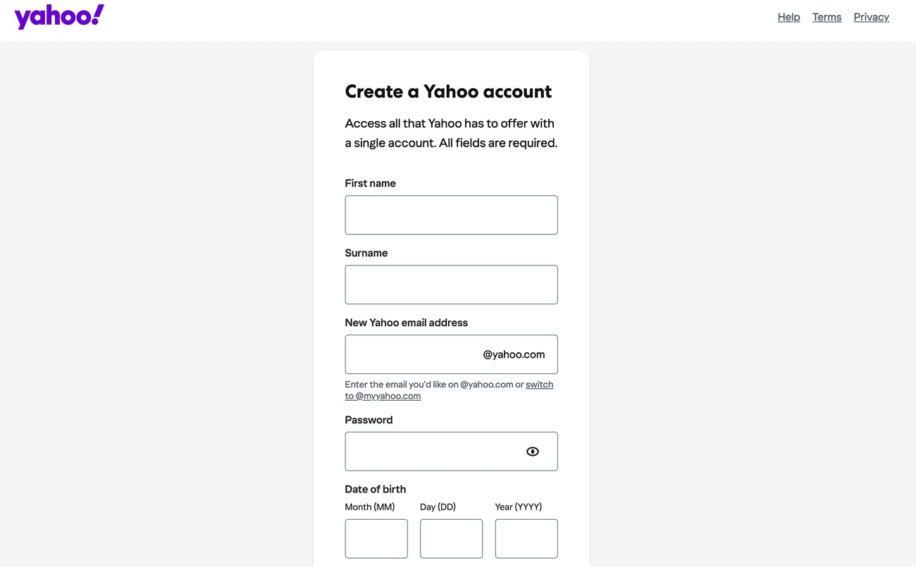 Create a new Yahoo email account