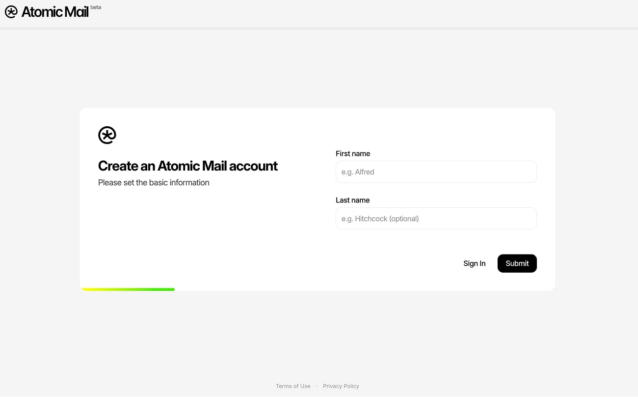 Create a new Atomic Mail account