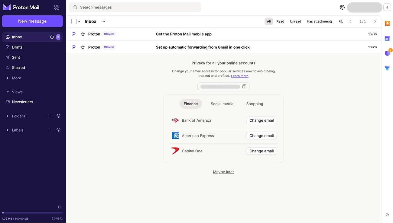 Proton Mail interface