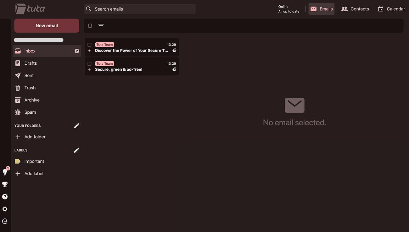 Tuta Mail interface