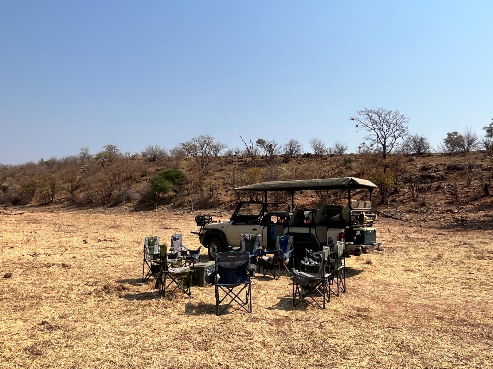 A break setup for the volunteers at the Central Tuli Game Reserve in Botswana.