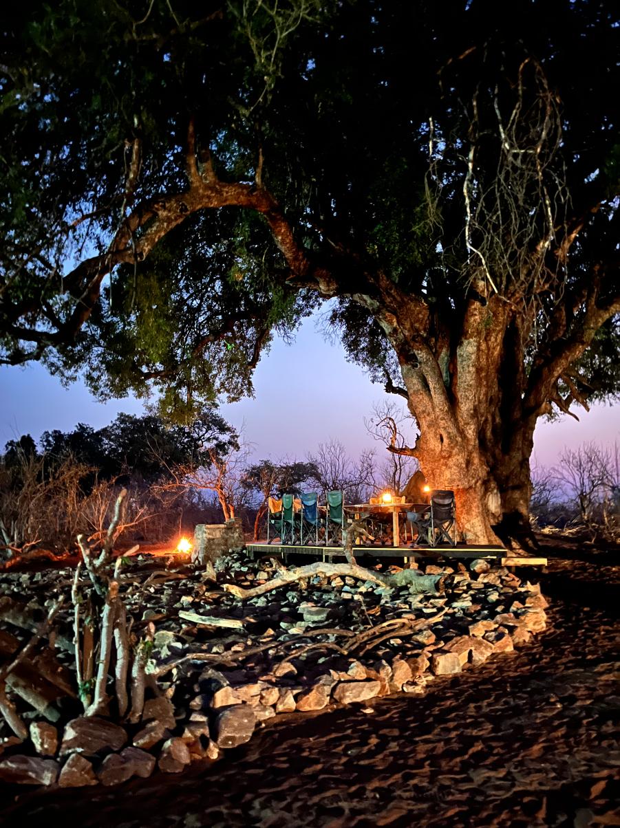 View of the main volunteer area at the camp at the Central Tuli Game Reserve in Botswana.