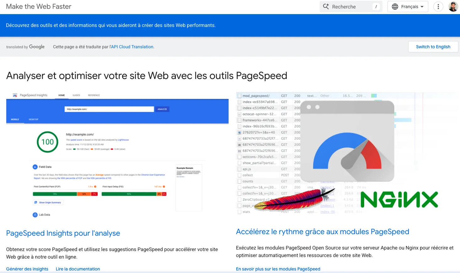 Aperçu de PageSpeed Insights