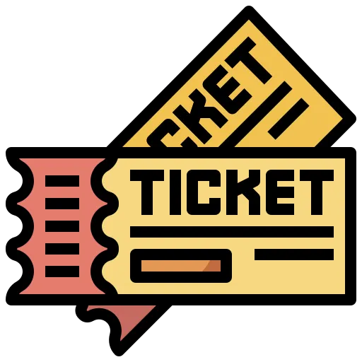 Illustration of two stylized tickets, one yellow and one orange, with the word TICKET prominently displayed.