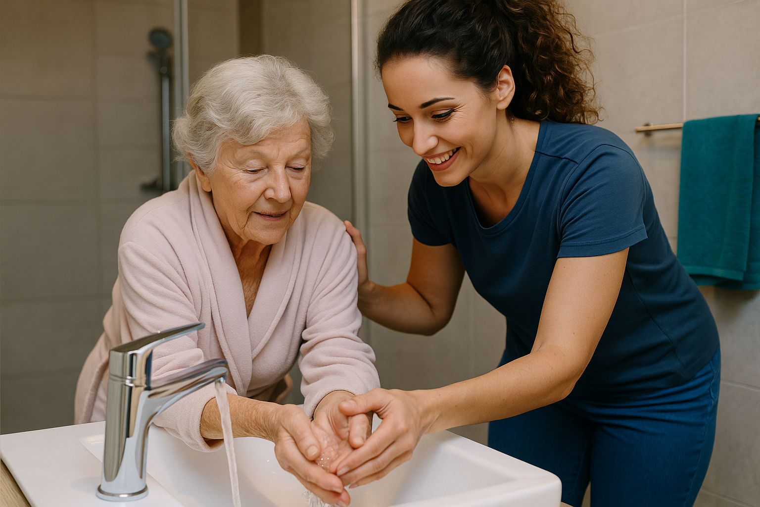 auxiliaire et senior lavage des mains