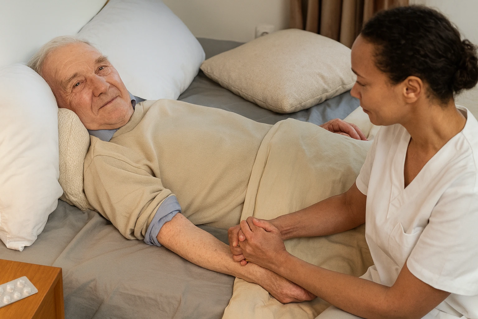 Un jeune parlant avec deux seniors