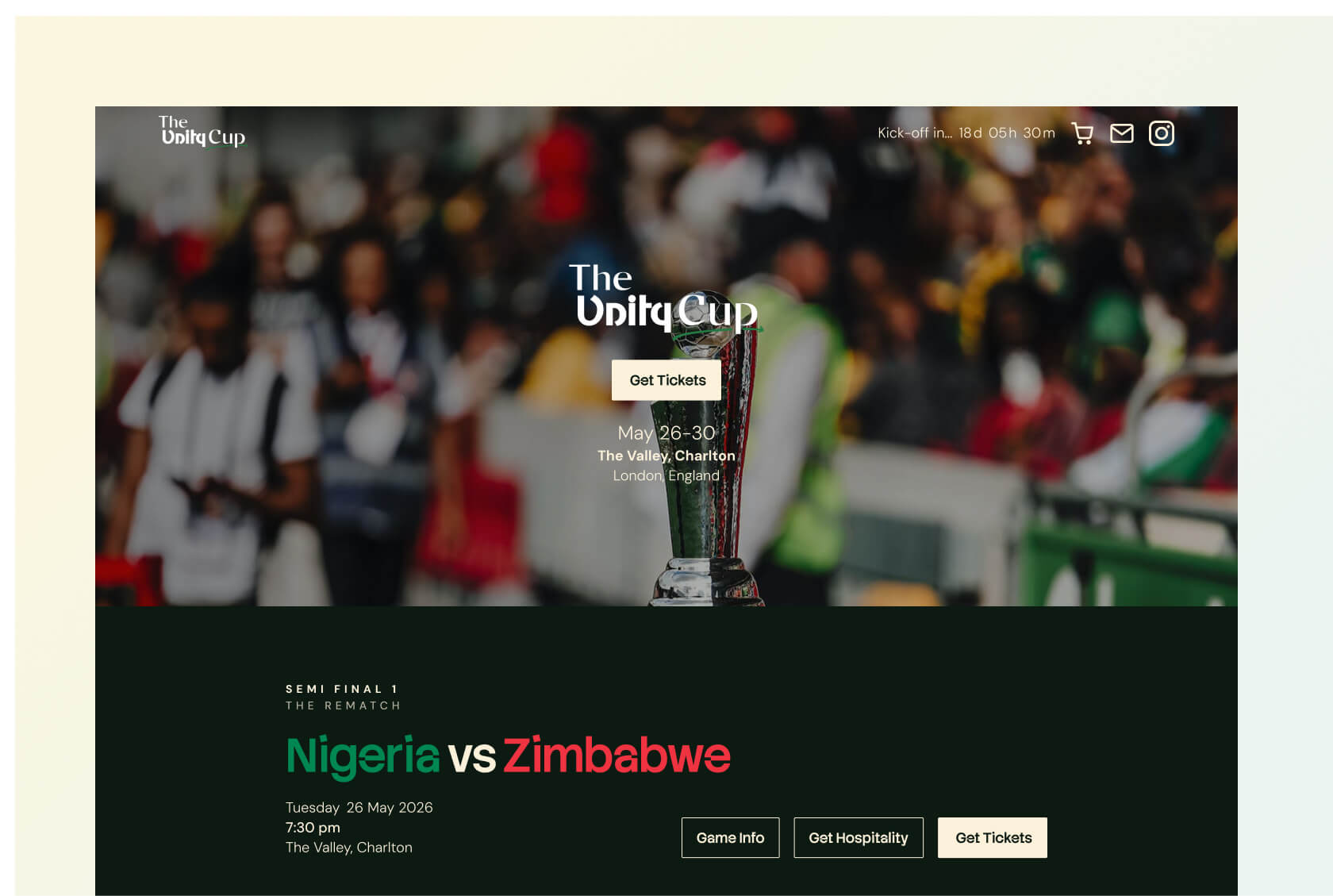 Unity Cup desktop view of website