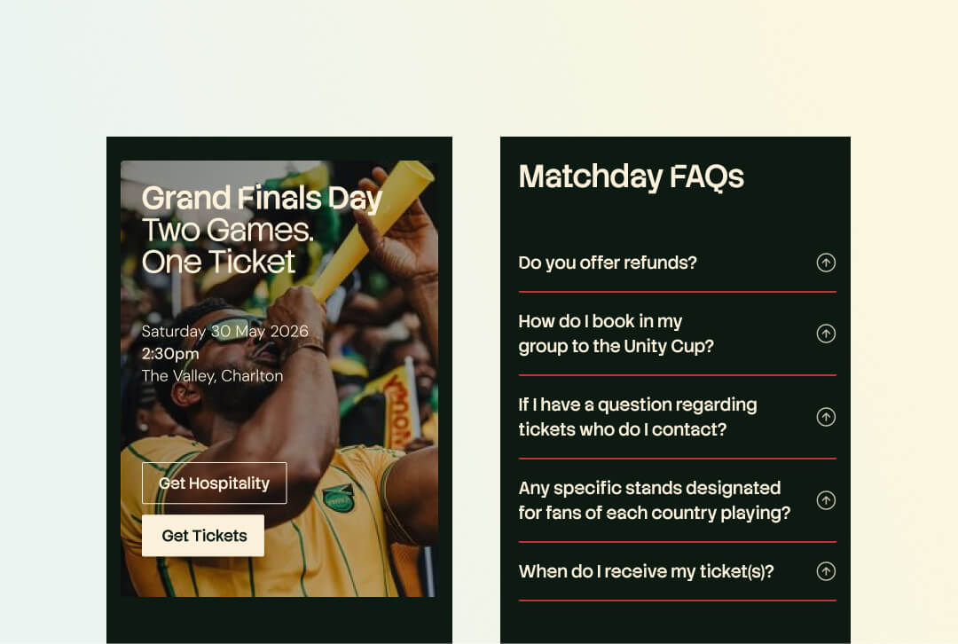 Unity Cup mobile view of website