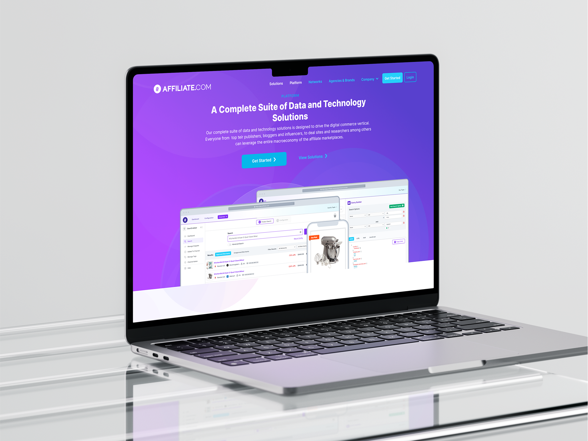 A laptop mockup showing a website design of Affiliate.com