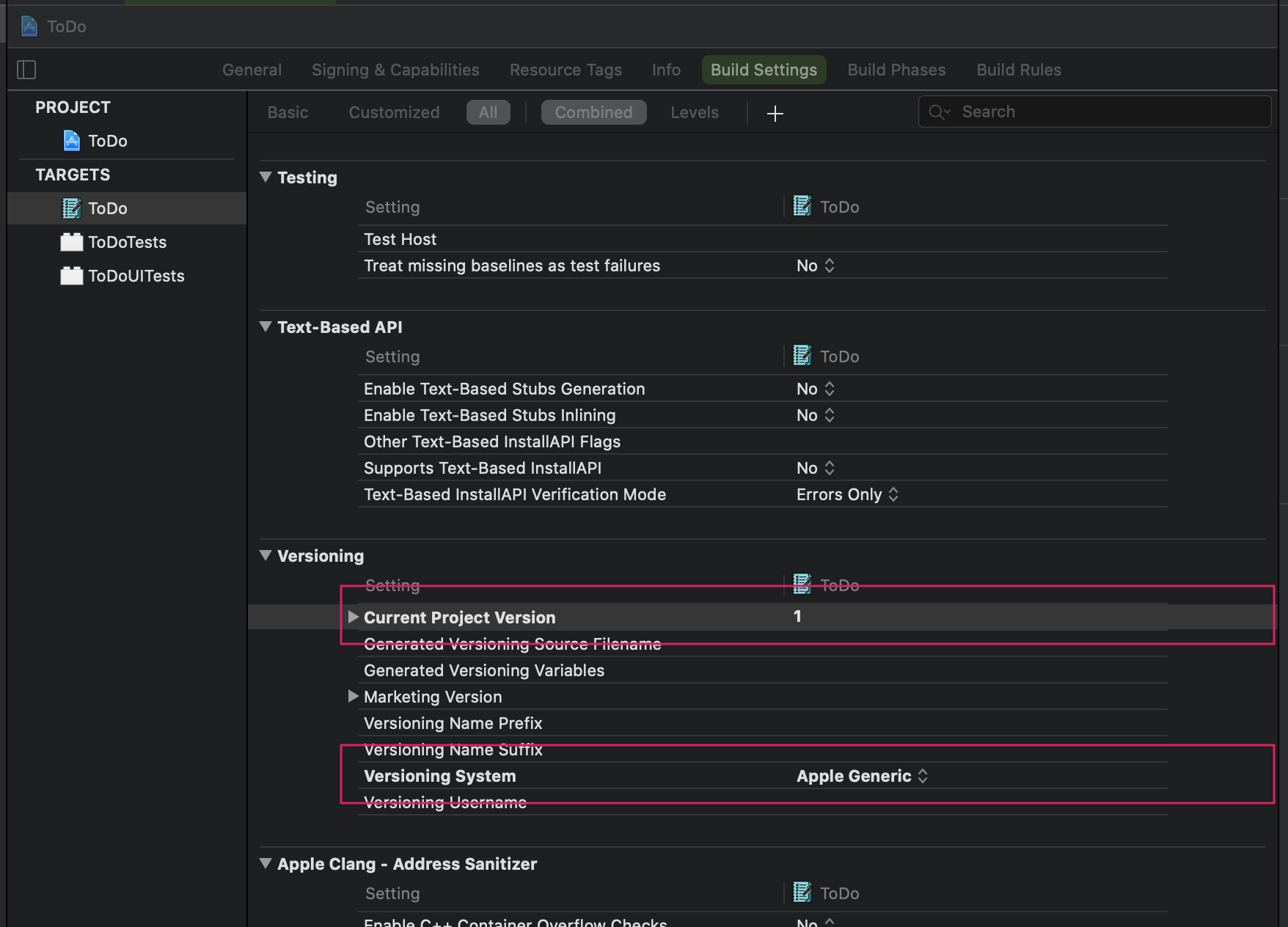 Enable Apple Generic versioning