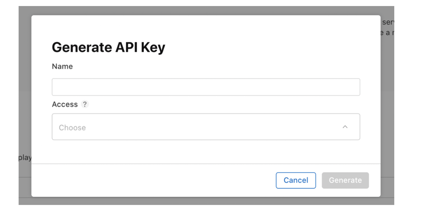 Generate API key window